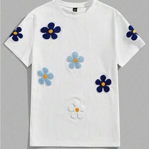 NFINITY White Tee with Blue and Orange Floral Accents